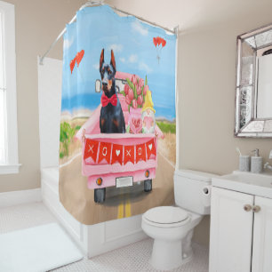 Rideaux De Douche Doberman Chien Saint-Valentin Coeurs de camion
