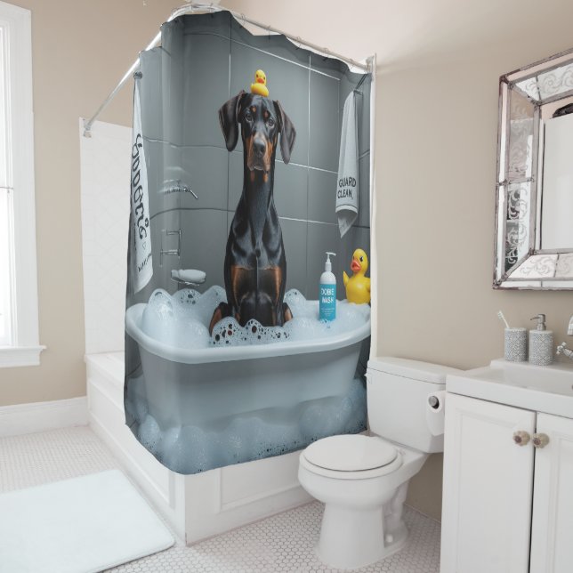 Rideaux De Douche Doberman Dégoulinant Endormi Mignon Drôle (En situation)