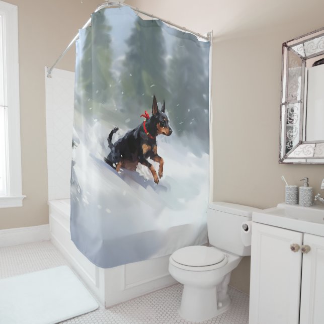 Rideaux De Douche Doberman Pinscher Noël neige hiver (En situation)