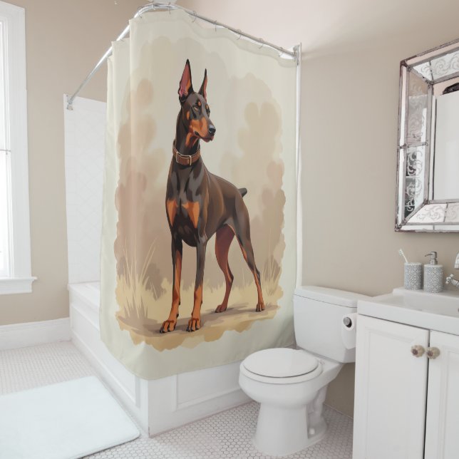 Rideaux De Douche Dobermann Pinscher marron rouille rouge Chien (En situation)