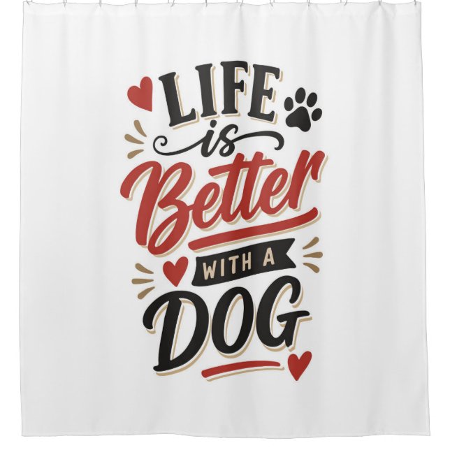 Rideaux De Douche Dog Lover Wall Art - Life is Better with a Dog Red (Devant)