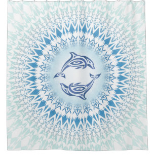 Rideaux De Douche Dolphins Mandala Bleu Blanc Nautique