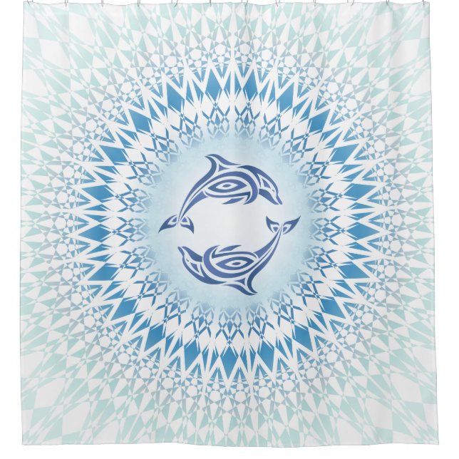 Rideaux De Douche Dolphins Mandala Bleu Blanc Nautique (Devant)