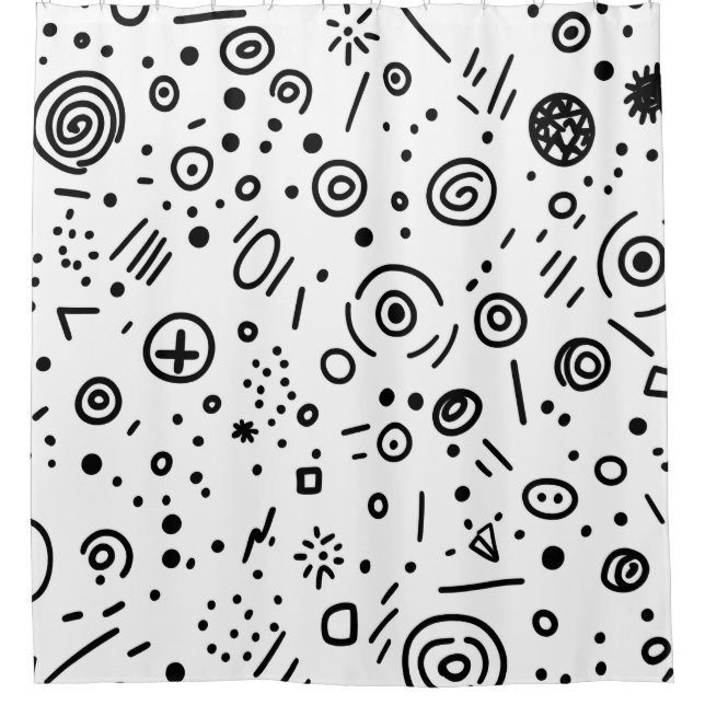 Rideaux De Douche Doodle Abstrait Dessiné à la Main - Noir et Blanc (Devant)