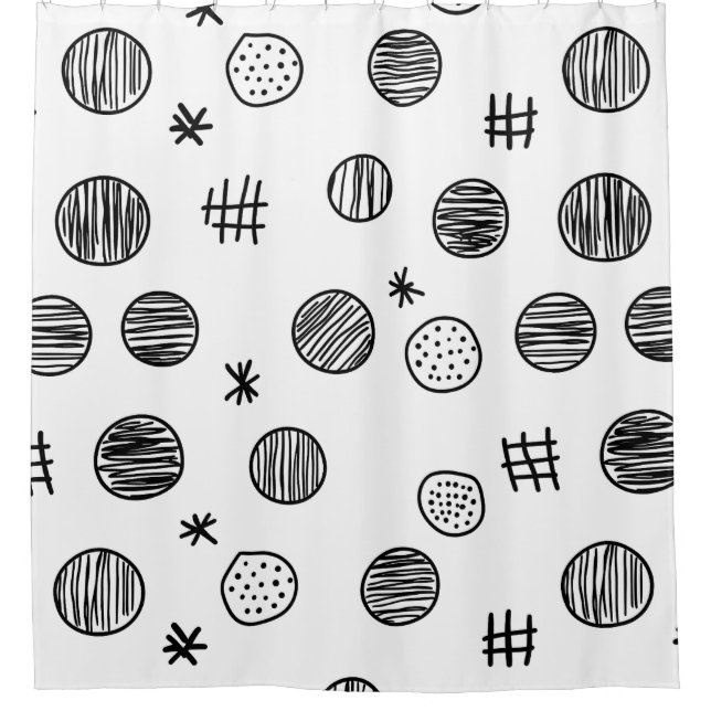 Rideaux De Douche Doodle Abstrait Dessiné à la Main - Noir et Blanc  (Devant)