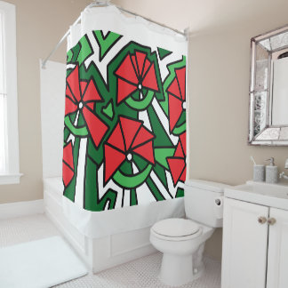 Rideaux De Douche Doodle Art aux fleurs rouges
