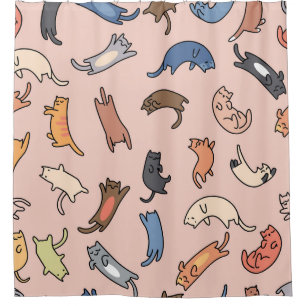 Rideaux De Douche Doodle Cats Vintage Illustration transparente