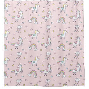 Rideaux De Douche Doodle de licorne rose