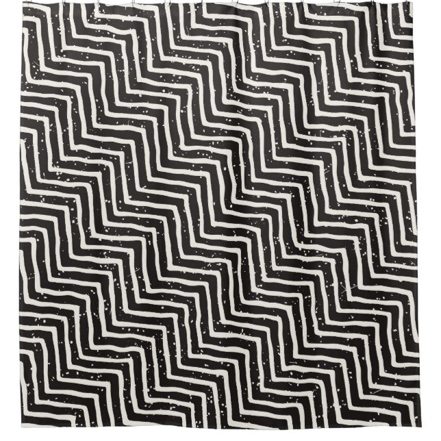 Rideaux De Douche Doodle géométrique Abstrait : Motif blanc noir (Devant)