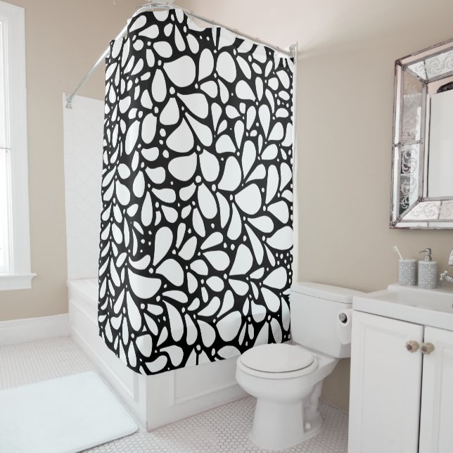 Rideaux De Douche Doodle noir et blanc (En situation)