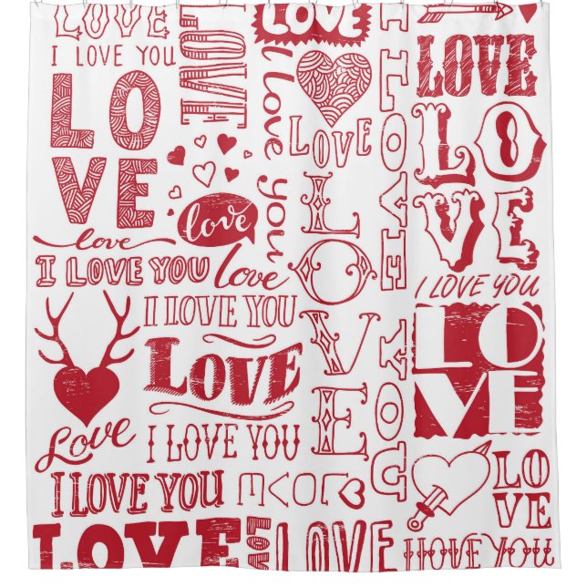 Rideaux De Douche Doodles d'amour à la main, charmant motif. (Devant)