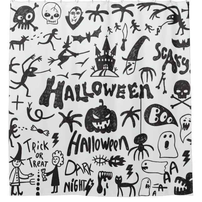 Rideaux De Douche Doodles de monstre d'Halloween amusant (Devant)