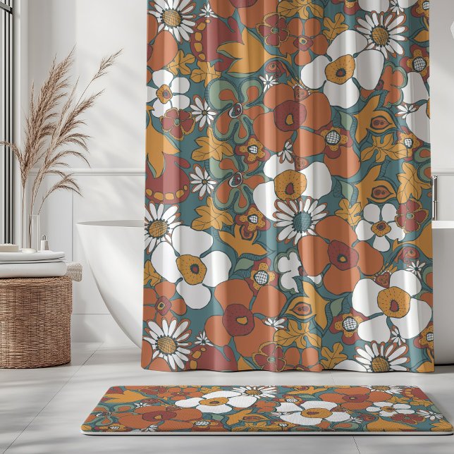 Rideaux De Douche Doodles Floraux Sarcelle Sage Terracotta Orange (Créateur téléchargé)