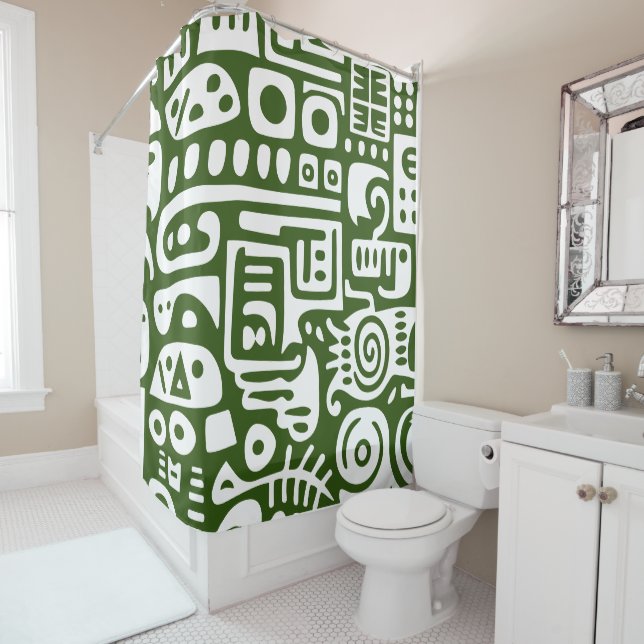 Rideaux De Douche Doodles vert océan et blanc 4 de 4 (En situation)