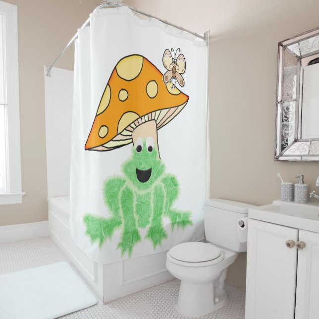Rideaux De Douche Douche Curtain Grenouille Papillon de champignon (En situation)