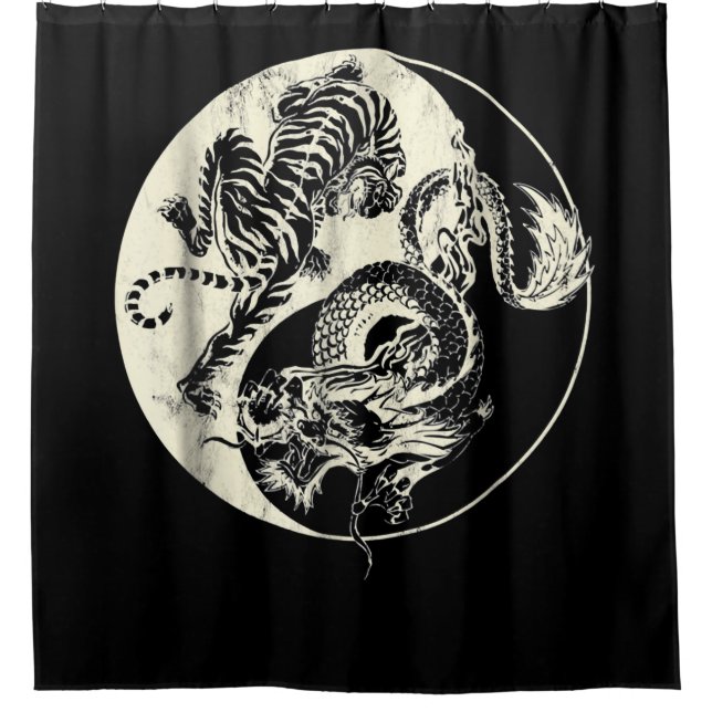 Rideaux De Douche Dragon Avec Tigre Tattoo YIN Et Yang Beast Combat (Devant)