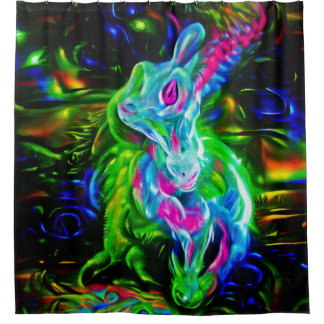 Rideaux De Douche Dragon de lapin psychédélique à Neon Imaginaire