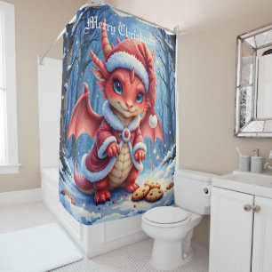 Rideaux De Douche dragon de Noël, trop mignon pour être arrêté, 