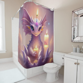 Rideaux De Douche Dragon d'Imaginaire aux bougies d'anniversaire