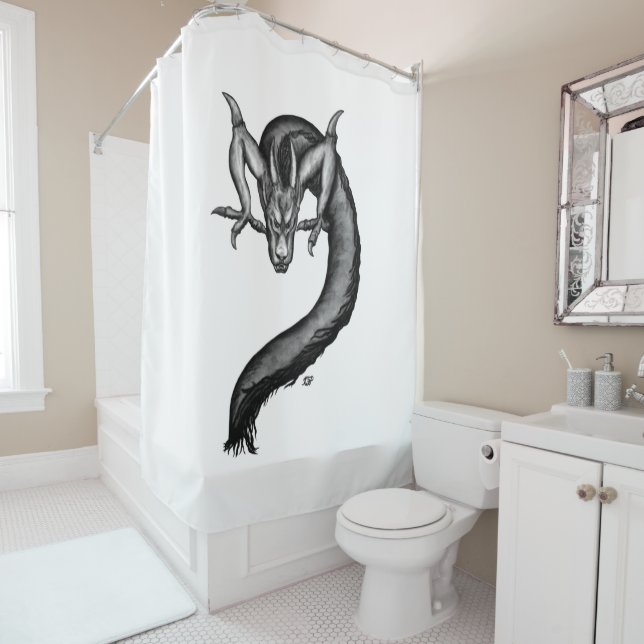 Rideaux De Douche Dragon en style tatouage (En situation)