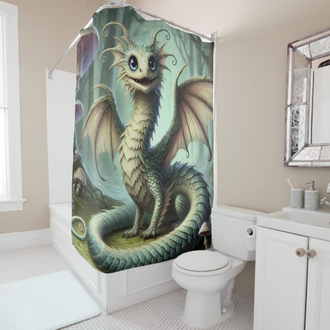 Rideaux De Douche Dragon Jabberwocky Mignon Créature Fantastique Art (En situation)