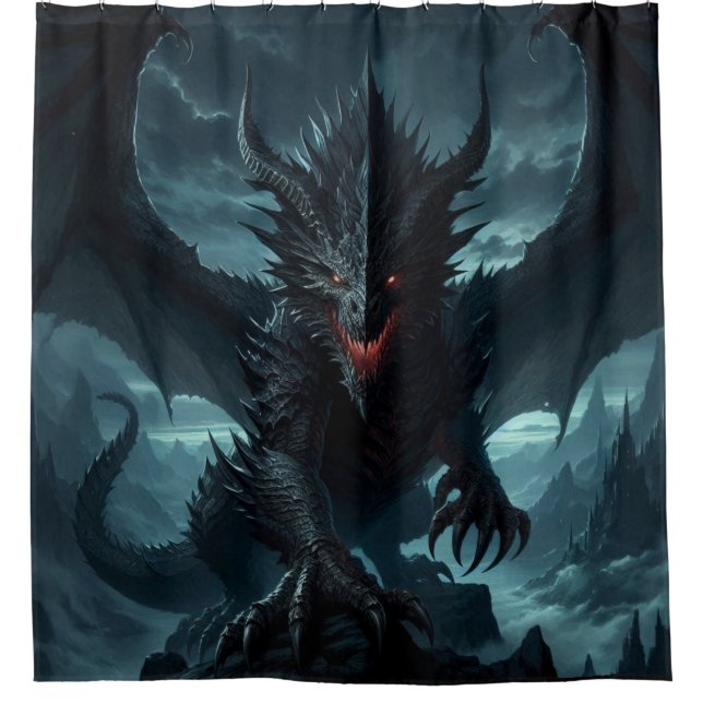 Rideaux De Douche Dragon sombre et médiéval (Devant)