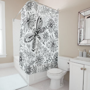 Rideaux De Douche Dragonfly et doodle de fleurs