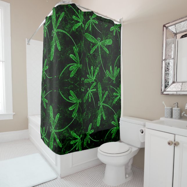 Rideaux De Douche Dragonfly Neon Green (En situation)