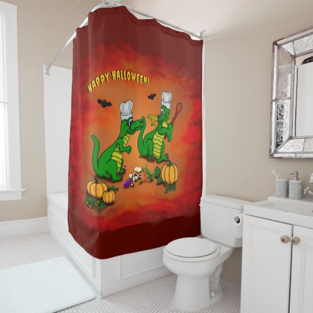 Rideaux De Douche Dragons - Joyeux Halloween ! Aujourd'hui je vais c (En situation)