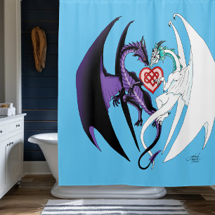 Rideaux De Douche Dragons Love Heart Blue