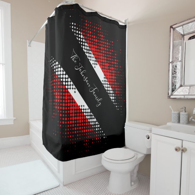 Rideaux De Douche Drapeau à motif de points de Trinité-et-Tobago | N (En situation)