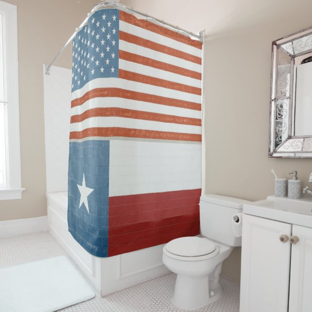 Rideaux De Douche Drapeau américain et texan USA Rouge Blanc et Bleu (En situation)