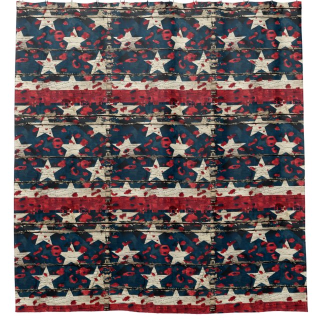 Rideaux De Douche Drapeau américain rustique imprimé léopard (7) (Devant)