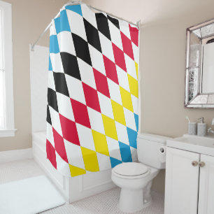 Rideaux De Douche Drapeau bavarois diamant noir rouge jaune bleu mot