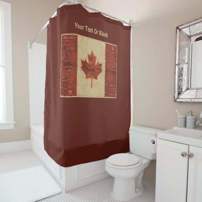 Rideaux De Douche Drapeau Canadien Sur L'Écorce De Birch Intérieur (En situation)