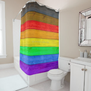 Rideaux De Douche Drapeau de fierté gay inclusif de SlipperyJoe text