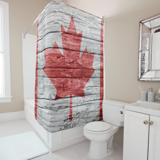 Rideaux De Douche Drapeau en bois du Canada (En situation)