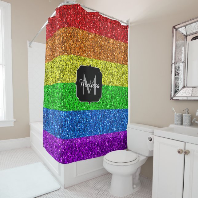 Rideaux De Douche Drapeau LGBT vibrante parties scintillant arc-en-c (En situation)