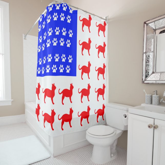 Rideaux De Douche Drapeau mât et chat (En situation)