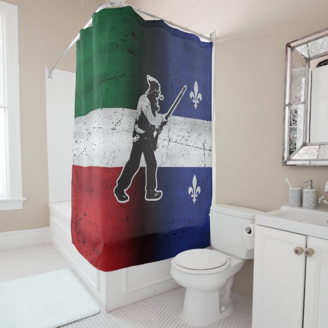 Rideaux De Douche Drapeau Québec et Patriote Henri Julien érodé (En situation)
