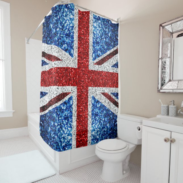 Rideaux De Douche Drapeau rouge bleu blanc brillant parties scintill (En situation)