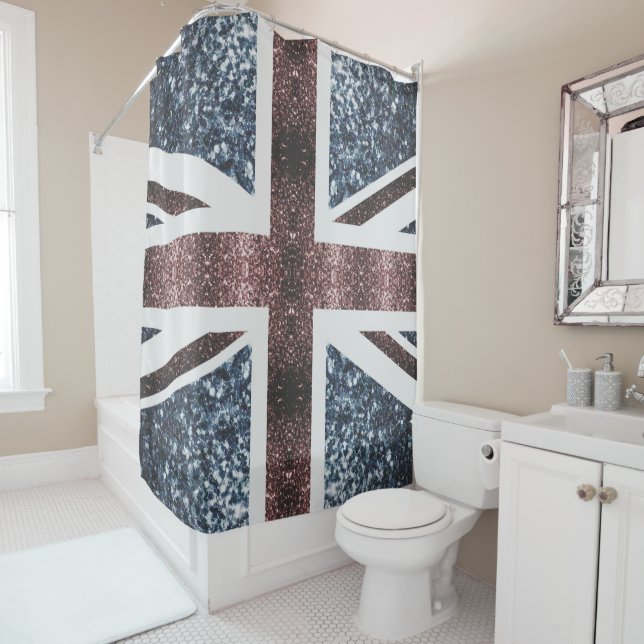 Rideaux De Douche Drapeau rustique UK rouge bleu étincelants parties (En situation)
