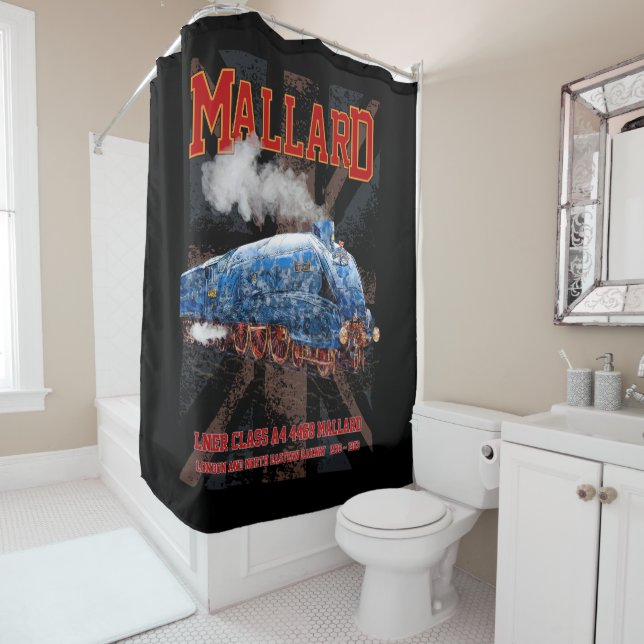 Rideaux De Douche Drapeau Union Jack de la locomotive Mallard Classe (En situation)