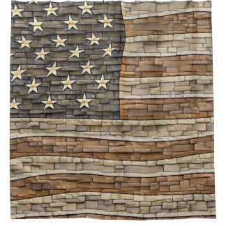 Rideaux De Douche Drapeau vintage Patriotique USA sur mur de pierre