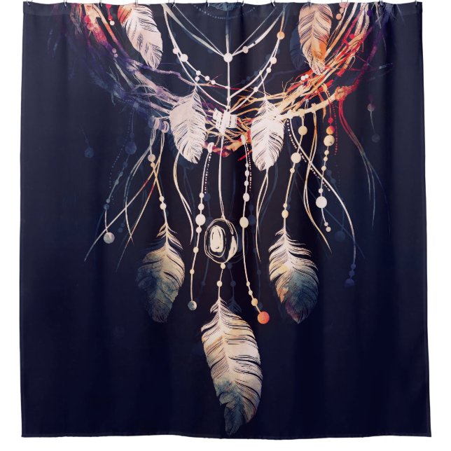 Rideaux De Douche Dreamcatcher, branches, style boho, art numérique. (Devant)