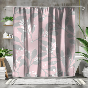 Rideaux De Douche Dreamical Botanical : Toile rose avec Feuilles gri