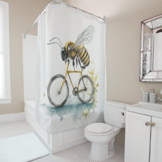 Rideaux De Douche Drôle abeille à vélo en train de dessiner l'aquare