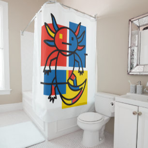 Rideaux De Douche Drôle de motif d'art abstrait Axolotl Piet Mondria