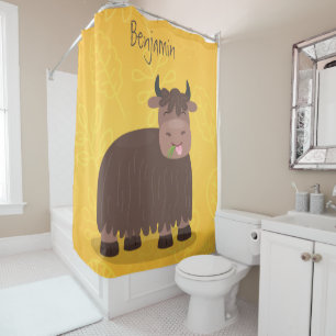 Rideaux De Douche Drôle joyeux yak mangeant de l'herbe dessin d'illu