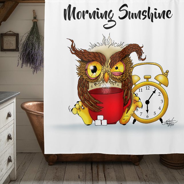 Rideaux De Douche Drôle Morning Cranky Owl (Créateur téléchargé)